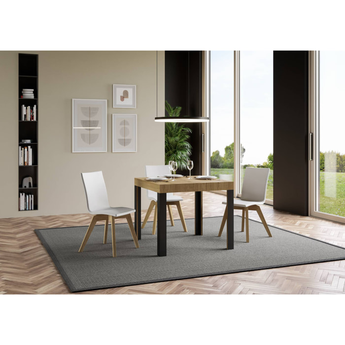 Mesa extensible 90x90/246 cm Linea Roble Natural estructura Antracita