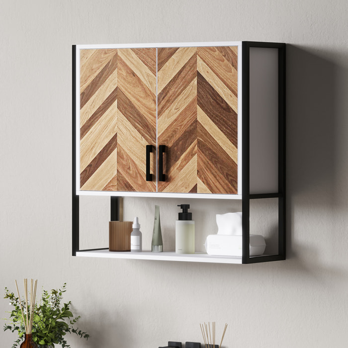 Armario de Pared para Baño Multiusos Mueble de Baño Suspendido Armario Colgante de Almacenamiento con 2 Puertas Estante Ajustable y Estante Abierto 59x20x60 cm Multicolor