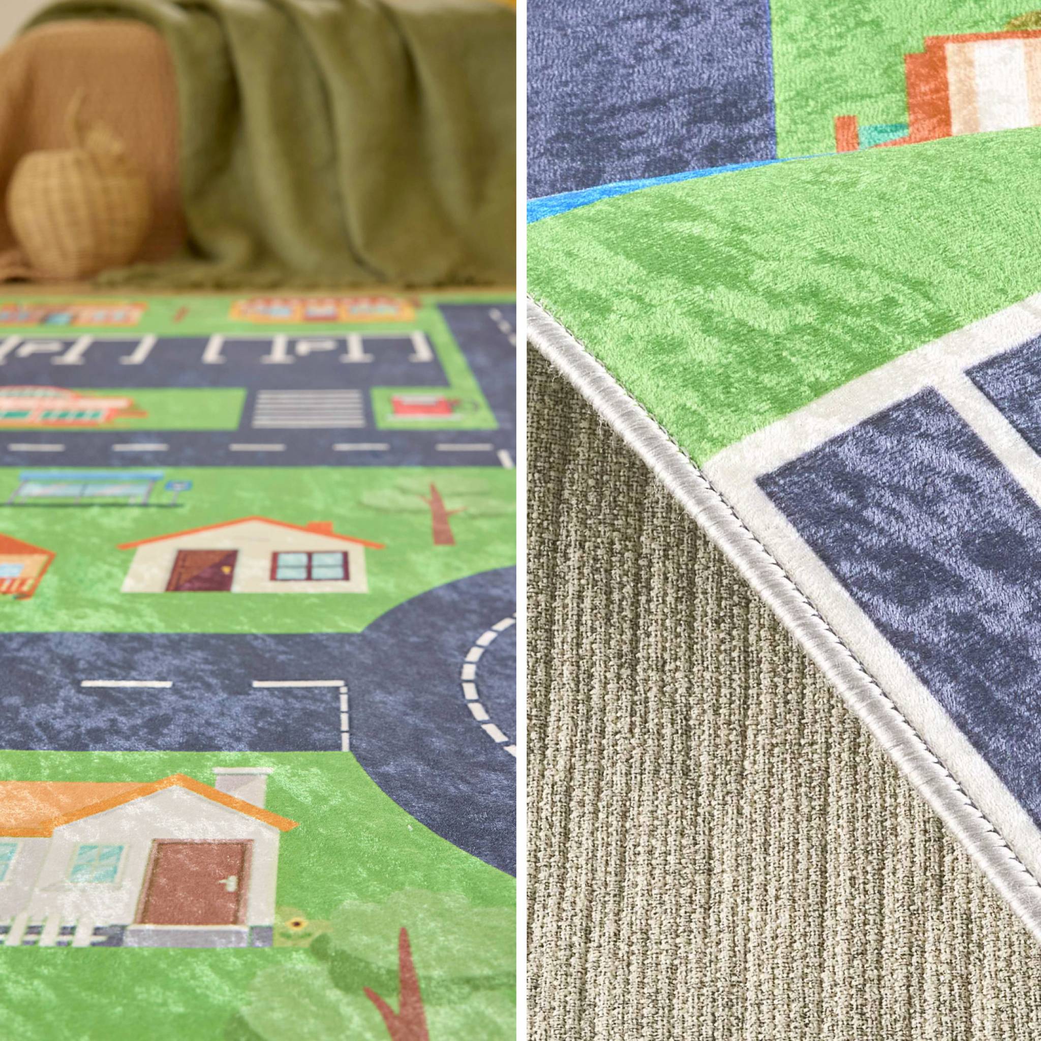 Tapis intérieur enfant blanc imprimé mini ville 120 x 160 cm - Viny