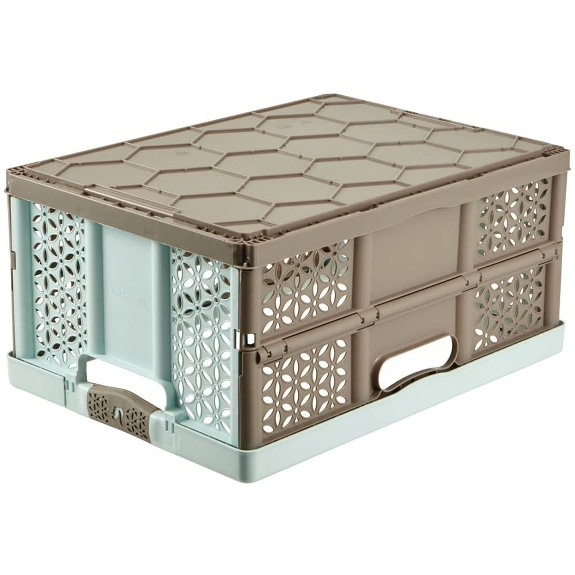 Robusta caja plegable con asas suaves, 48x34,5x23,5 cm, 32 l, lea, azul y marrón