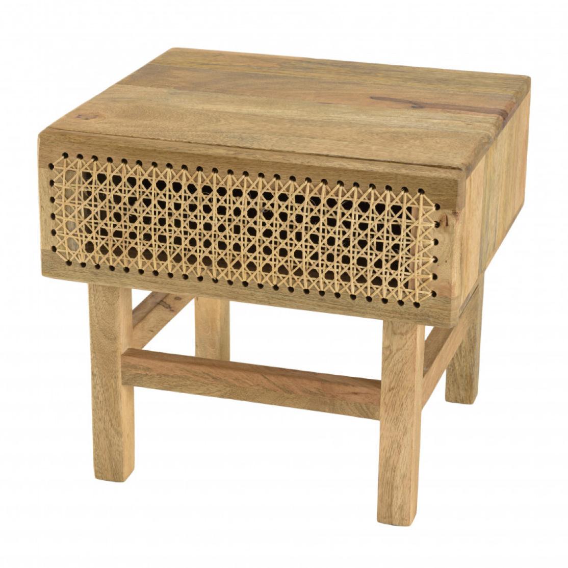 ISA - Chevet marron 1 tiroir bois de manguier et cannage couleur naturelle
