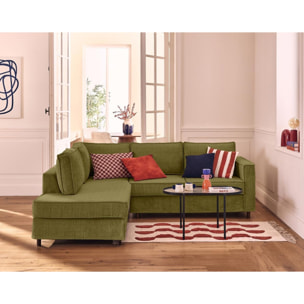 Jake - canapé déhoussable d'angle gauche 5 places en velours texturé - Vert Olive