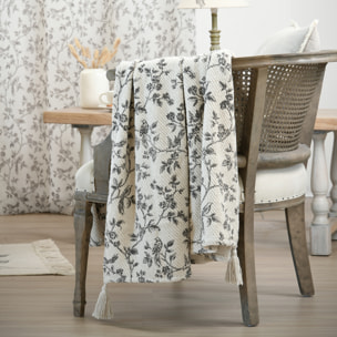 Plaid imprimé floral esprit campagne chic - Ecru