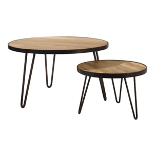 Table basse ronde industrielle bois manguier massif et métal noir D50 cm ATELIER
