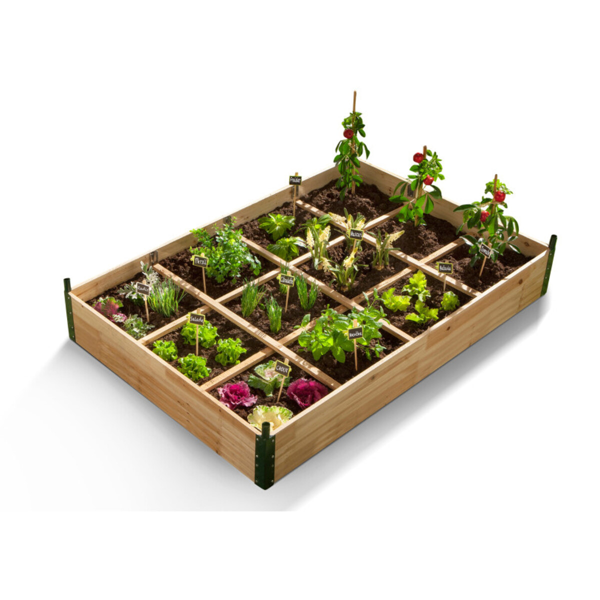 Serres de potager 12 compartiments Aroma en bois avec bâche - Lot de 2