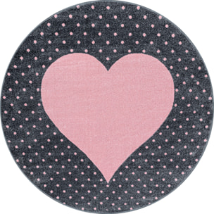 BAMBI - Tapis enfants rond à motif coeur rose