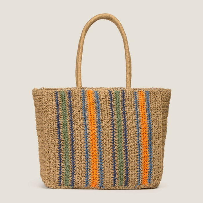 Bolso de playa rayas Rasqi color marfil natural Fibras naturales