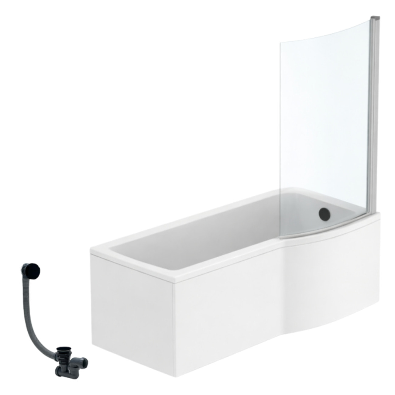 Pack baignoire bain douche 170 x 80 cm droite Connect Air + tablier + pare bain fixe + vidage Noir mat