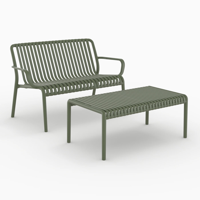 Salon de jardin 2 places en plastique vert kaki  - Ivy
