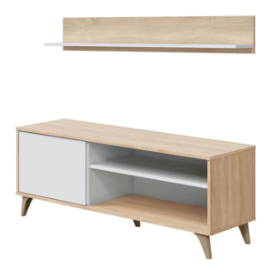 Mueble tv kiko + estante 1p roble/blanco