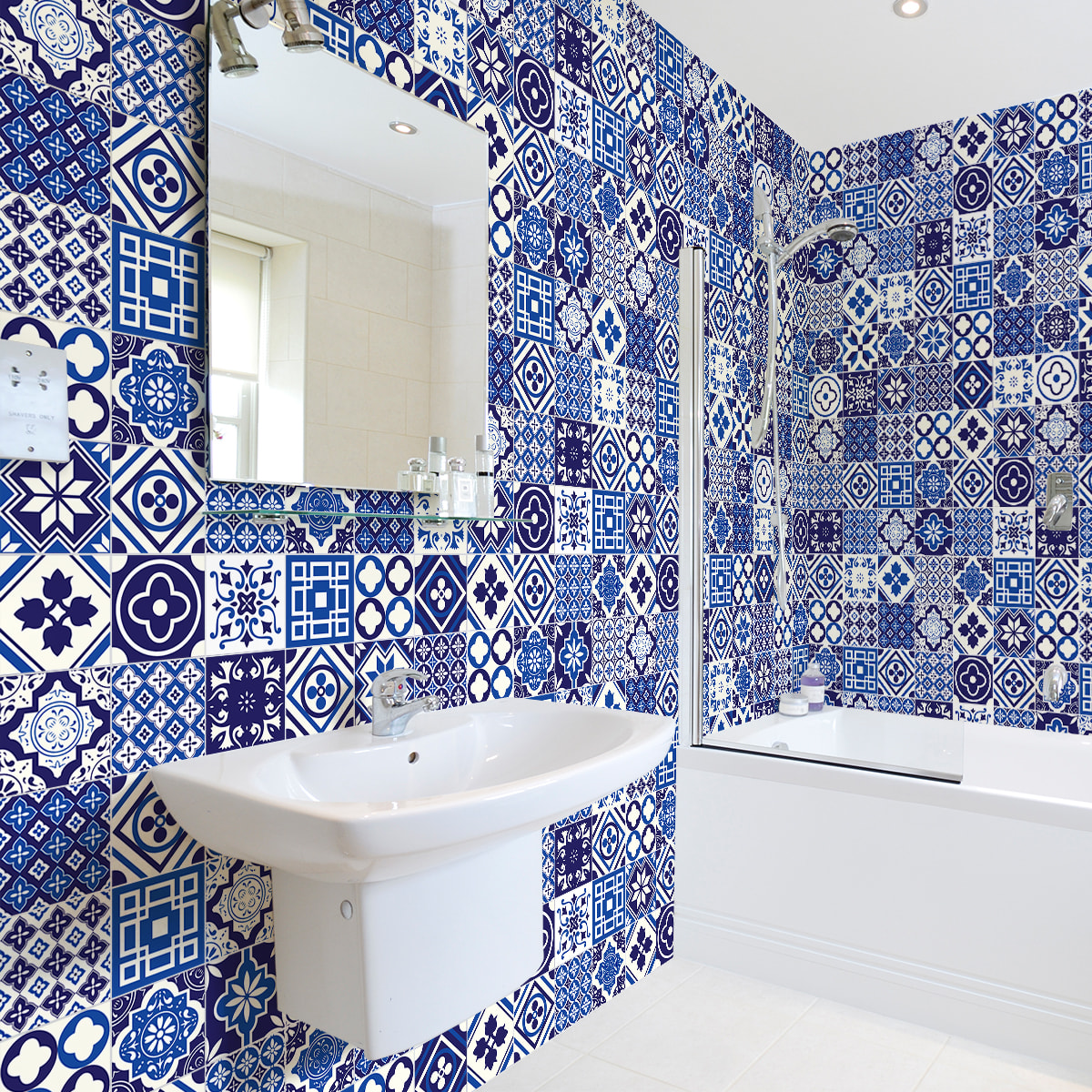 Stickers muraux - Sticker Mural Carrelage adhésif Cuisine Salle de Bain - 60 STICKERS CARREAUX DE CIMENT SATIO