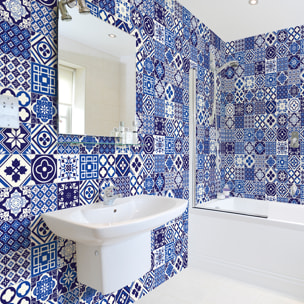 Stickers muraux - Sticker Mural Carrelage adhésif Cuisine Salle de Bain - 60 STICKERS CARREAUX DE CIMENT SATIO