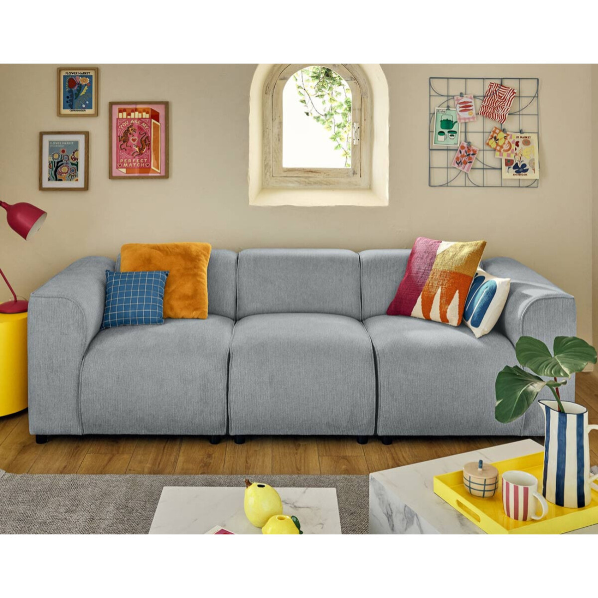 Suaro - Module d'assise sans accoudoirs en tissu texturé - Gris
