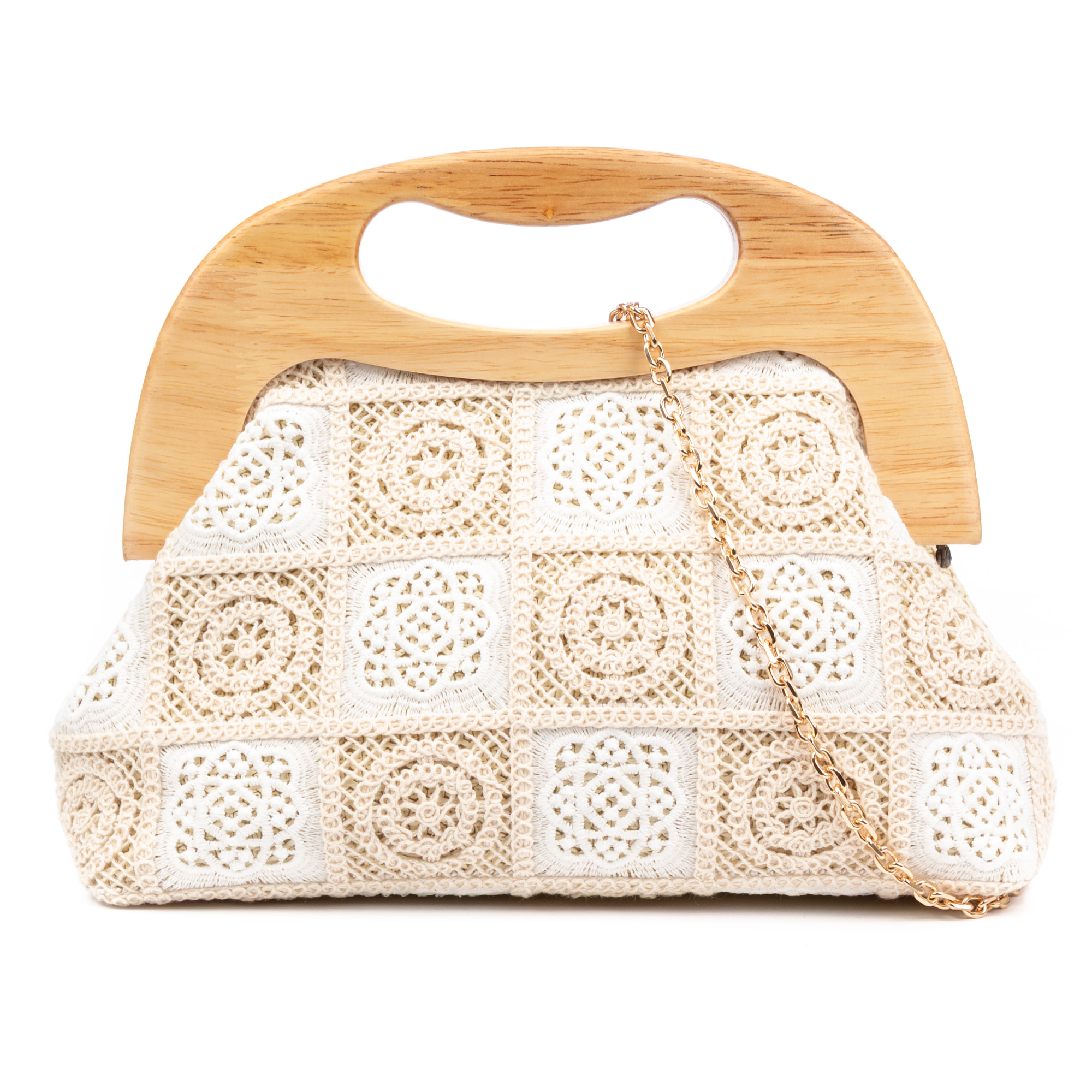Barbaira Borsa a mano Donna. Realizzata in legno naturale e cotone.