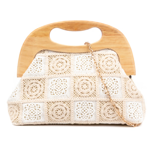 Barbaira Borsa a mano Donna. Realizzata in legno naturale e cotone.