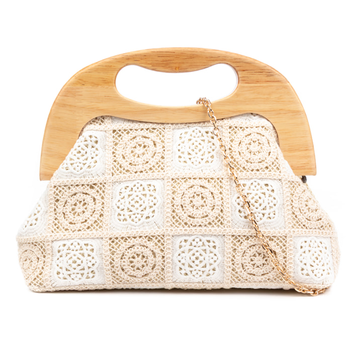 Barbaira Borsa a mano Donna. Realizzata in legno naturale e cotone.
