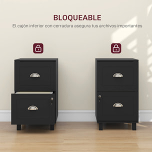 Cajonera de Oficina Mueble Archivador con 2 Cajones Cajonera para Escritorio con Cerraduras Carpetas Suspendidas para A4 y Carta 40x41,5x67,5 cm Negro