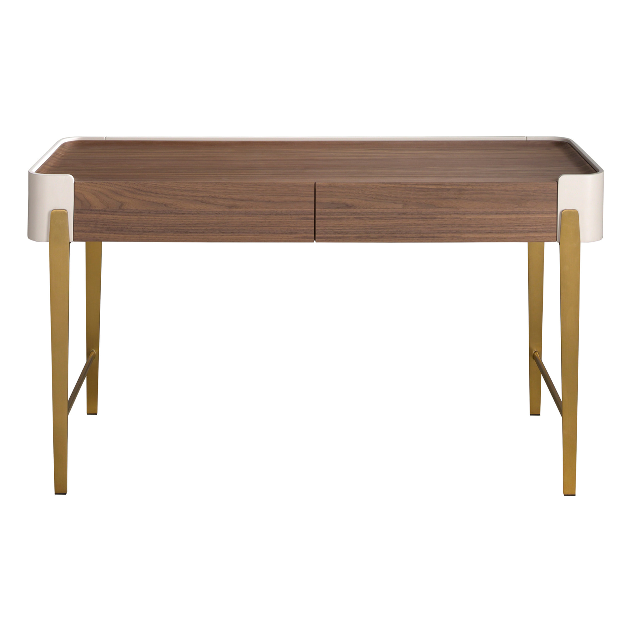 Escritorio Angel Cerdá en madera chapada en nogal natural y madera MDF lacada en beige 140x50x76cm