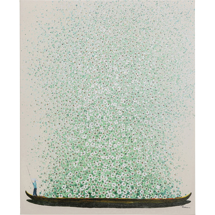 Tableau Touched fleurs pirogue 40x50cm beige et vert Kare Design