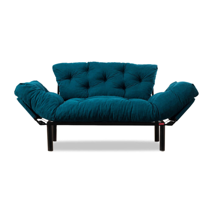 Divano letto 2 posti Guchol, Sofà trasformabile, Divanetto per ospiti, Poltrona letto contenitore, 155x70 h85 cm, Azzurro