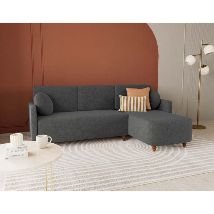 Calypso - canapé d'angle réversible 4 places convertible avec coffre en tissu - Gris Anthracite