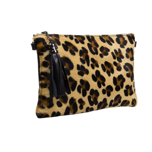 Ermine Bolso bandolera Mujer.Piel auténtica Sauvage Cavallino Leopardo Grande