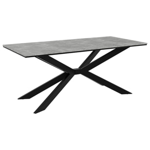 Casey - table à manger - plateau effet béton - pieds en métal - 4 à 8 personnes - Gris / Noir