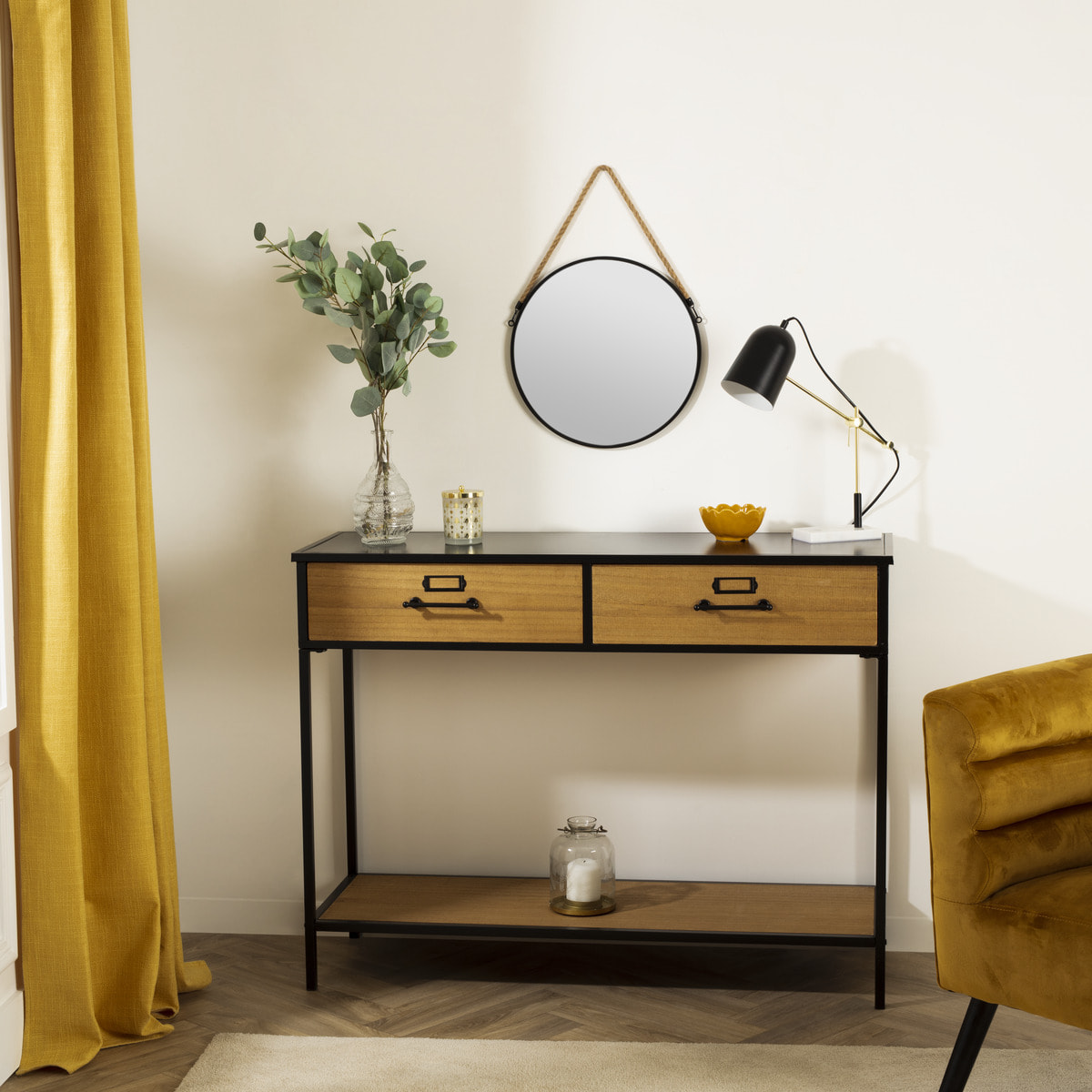 Console "Baris" - noir - 2 tiroirs