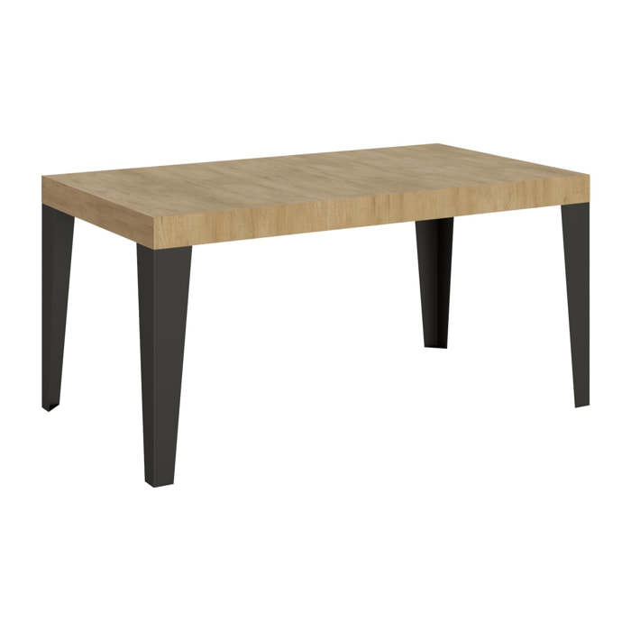Table Flame Extensible Dessus Chêne Nature 90x160 Allongée 420 cadre Anthracite