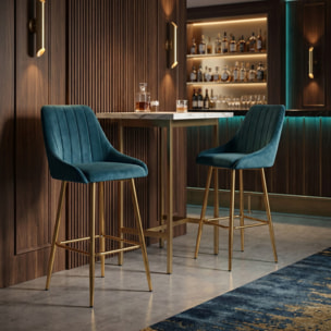 Sgabello Alto Imbottito in Effetto Velluto con Schienale e Poggiapiedi, Design Moderno per Penisola, Isola Cucina, Bancone Bar e Snack