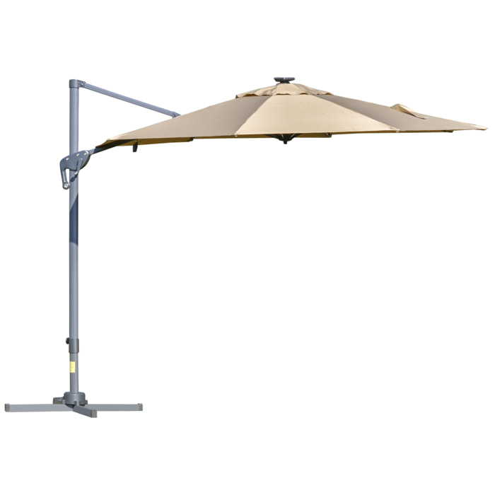 Parasol déporté octogonal parasol LED inclinable pivotant manivelle piètement acier dim. Ø 3 x 2,48H m beige