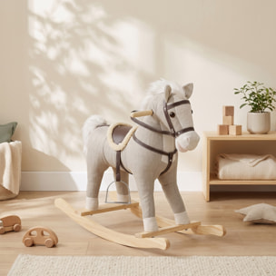 Bascule bébé - cheval à bascule effets sonores hennissement et galop selle étrier rênes gris