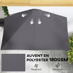 Demi-parasol Ø 230 cm Parasol de balcon terrasse avec manivelle Protection solaire UV Polyester pour contre au mur, porche, balcon crème