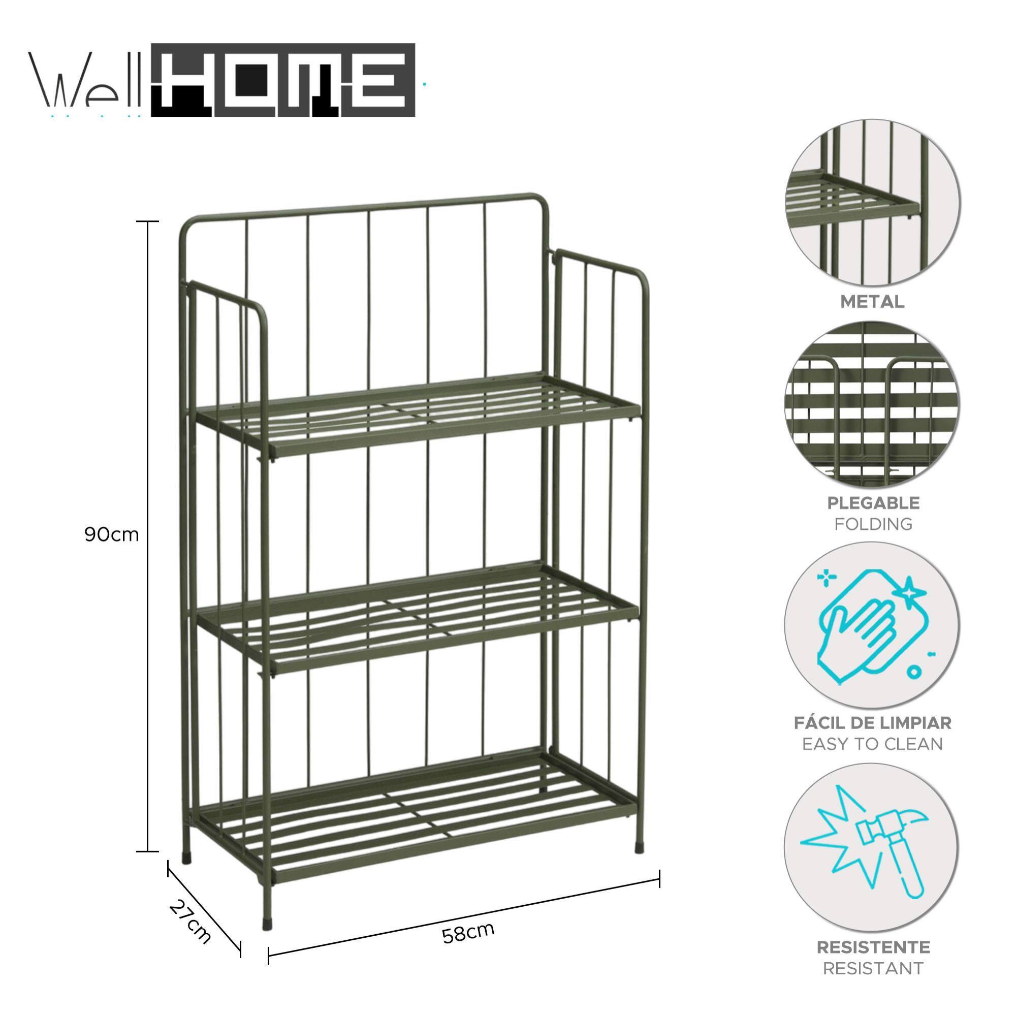 Well home - jardinera de 3 niveles en metal verde de diseño plegable h.90cm