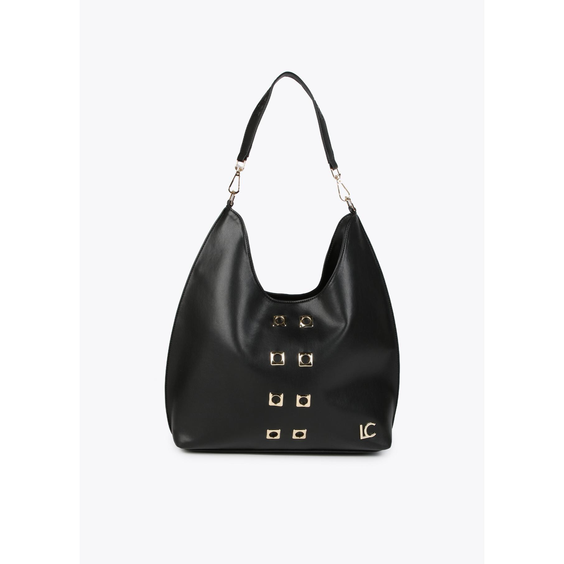 Borsa shopper con occhielli in metallo quadrati