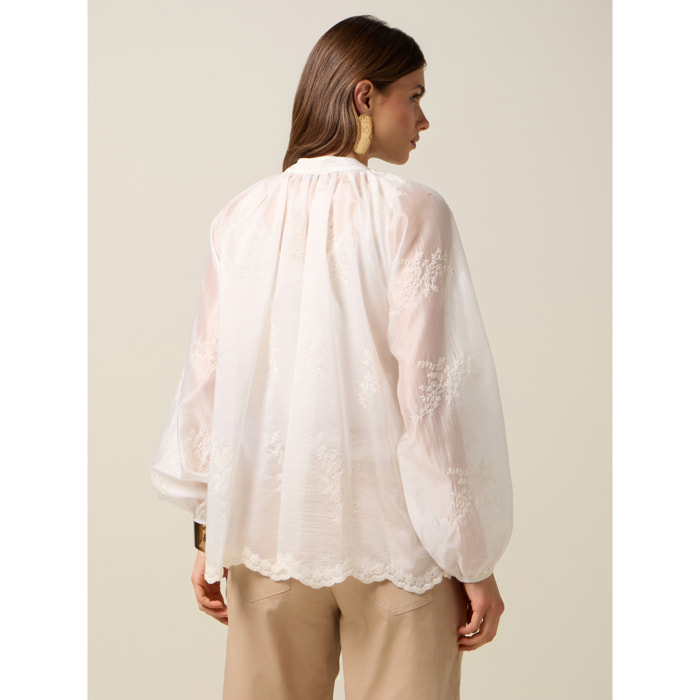 Oltre - Blusa de voile bordado - Blanco