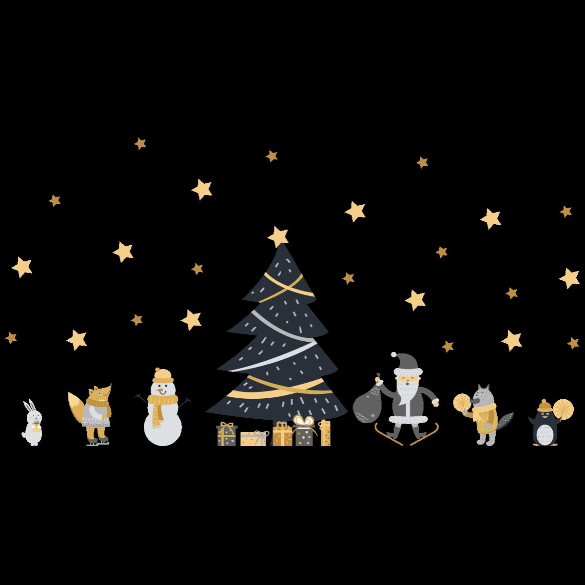 Stickers Noël scandinave sous les étoiles - Autocollants stickers adhésifs noël - décoration fêtes