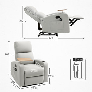 Sillón de Masaje con 8 Puntos de Masaje Sillón Relax Eléctrico Sofá Relax con 4 Modos Reclinación 145° Mando a Distancia Mesita 2 Bolsillos Laterales y Posavasos 77x93x105 cm Gris Claro