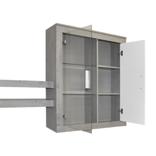Parete Attrezzata Da Soggiorno Salotto Moderna Con Ante Mensole Vani A Giorno Vetrinetta Mobile TV Design Moderno 293x193x50 Cm Bianco Grigio Cemento