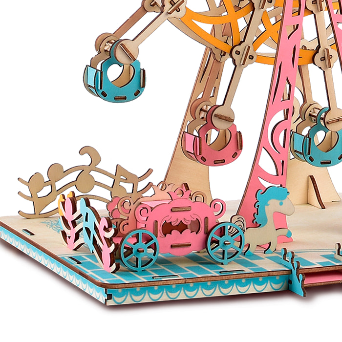 Puzzle 3D in legno. Ruota panoramica multicolore. 295 pezzi.