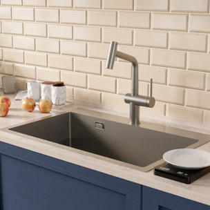 Timeless 68x45x21 cm évier encastrable inox 304 + mitigeur inox avec douchette extractible, gun metal brossé (TMLKST-6845BGM-M1)
