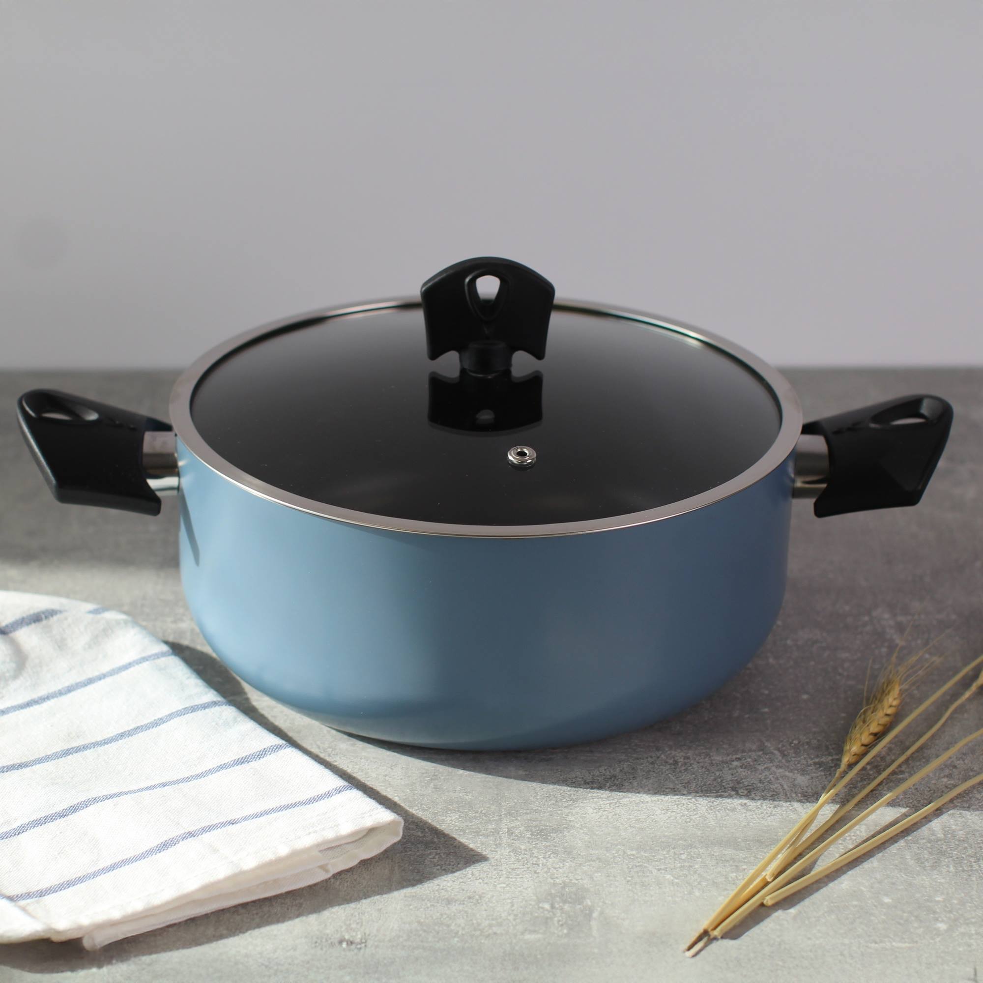 Juego de 2 Cacerolas de Ø20Ø24cm con tapa + Wok de Ø30cm en Aluminio prensado color Azul NOIA San Ignacio