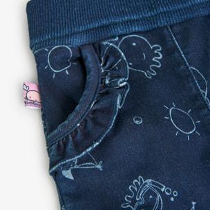 PantalÃ³n denim estampado niÃ±a reciÃ©n nacida, azul marino