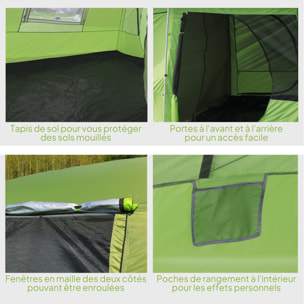 Tente de camping familiale avec porche 4 à 8 personnes sac de transport inclus vert