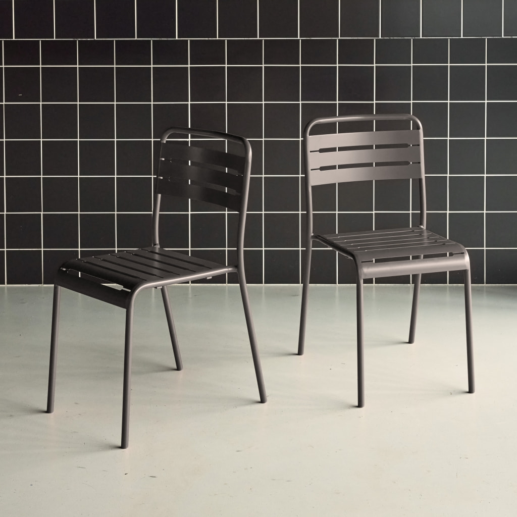 Lot de 2 chaises de jardin acier. 2 places. anthracite. Amelia. L44 x P52 x H79cm