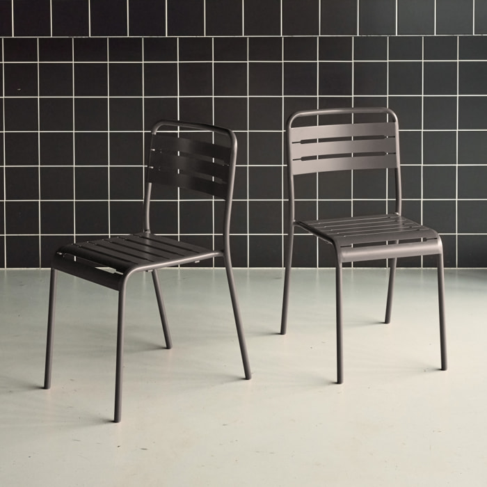 Lot de 2 chaises de jardin acier. 2 places. anthracite. Amelia. L44 x P52 x H79cm