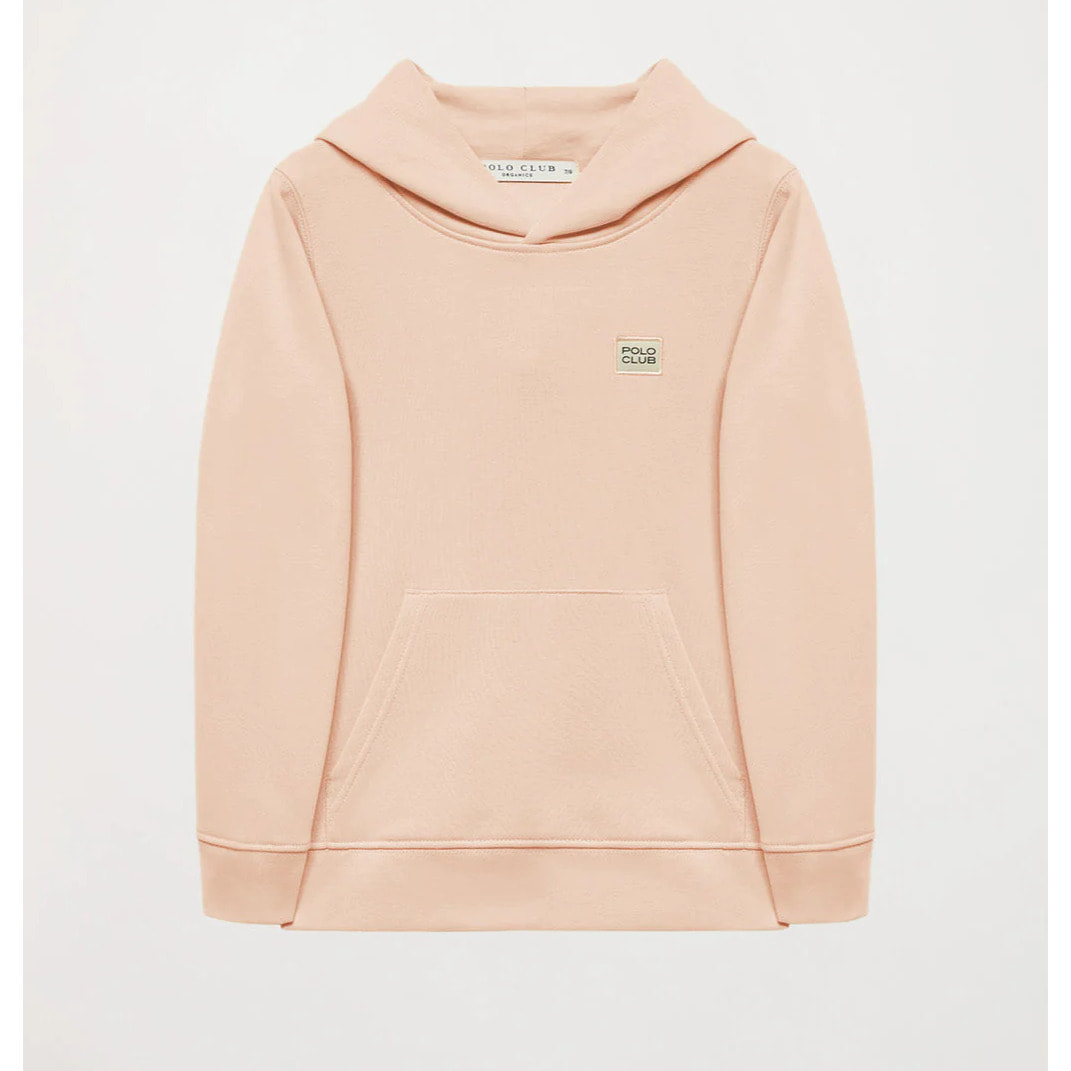 Sudadera orgánica de capucha y bolsillos melocotón Neutrals kids con logo