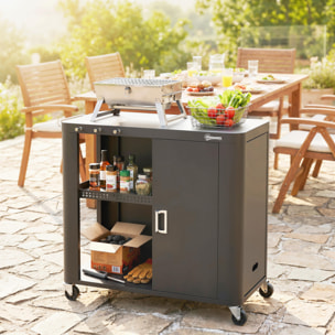 Desserte de jardin chariot plancha barbecue multi-rangement acier laminé froid noir