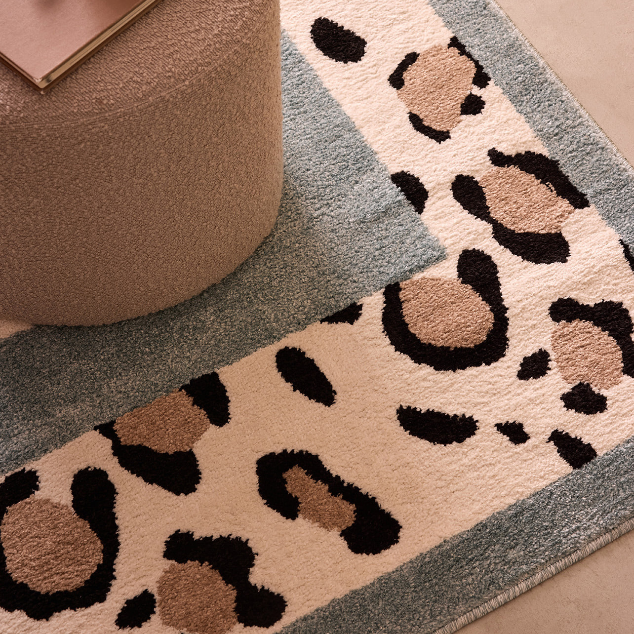 LEOVAH - Tapis de salon bleu à motif léopard