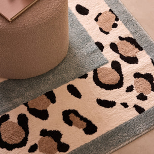 LEOVAH - Tapis de salon bleu à motif léopard